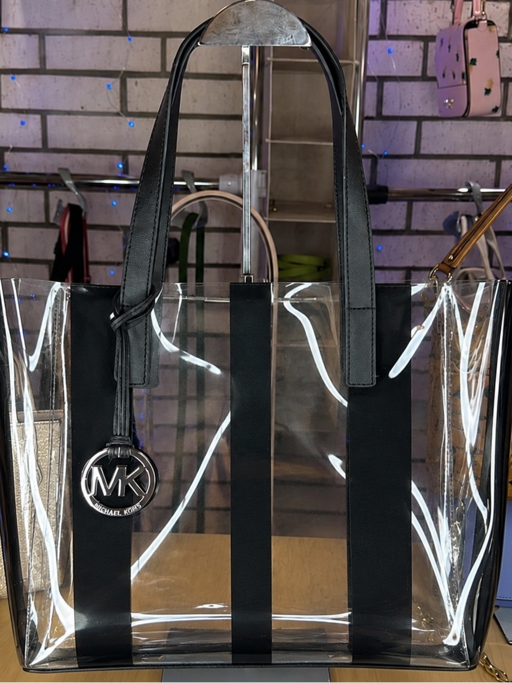 Michael Kors Black Clear Tote with Black Trim